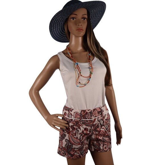 7th Avenue Design Studio Paisley Print Short Size 0 Pink‎ & White - Picture 1 of 12